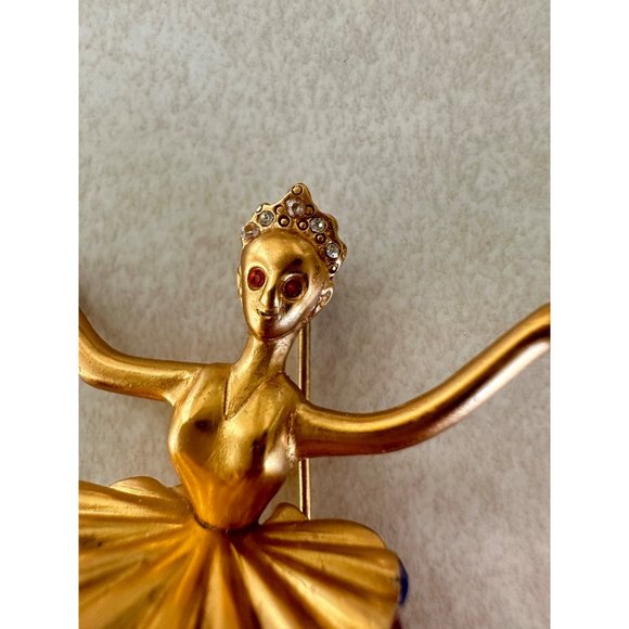 HMI 1992 vintage gold tone lady figural ballerina rainbow rhinestones brooch - Picture 3 of 9
